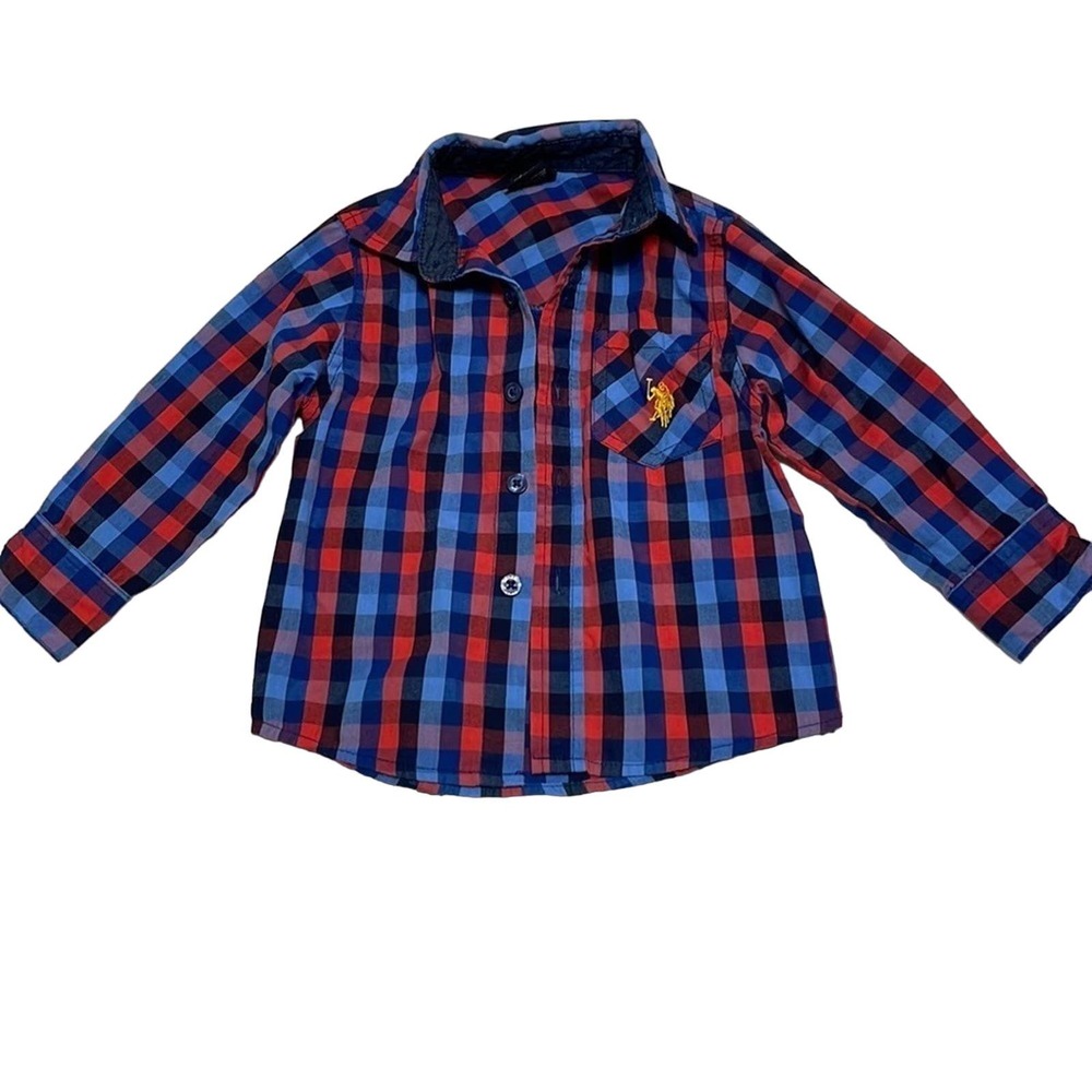 EUC U.S. Polo Assn. Long Sleeve Button Down Plaid Shirt for Toddler